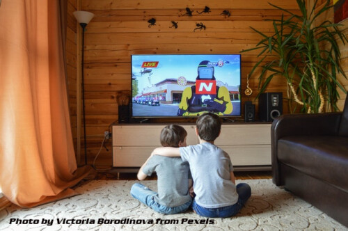 two boys watching tv