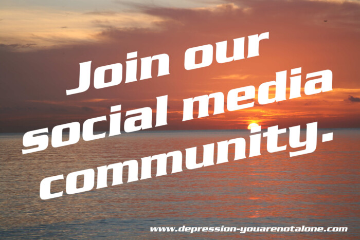 the words join our social media community over ocean sunrise