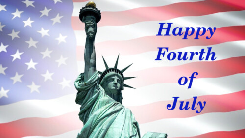 american flag with statue of liberty and the words happy fourth of july