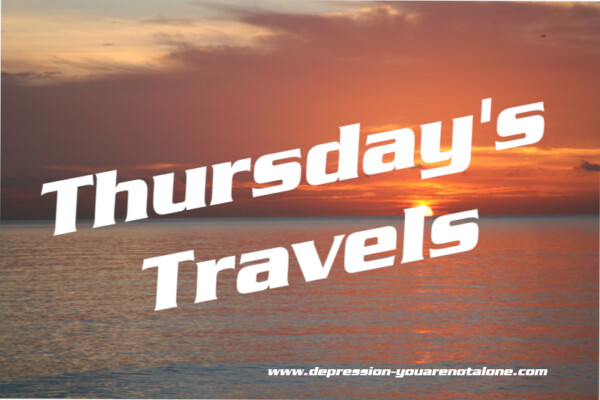 the words thursday's travels over ocean sunrise (copyrighted)