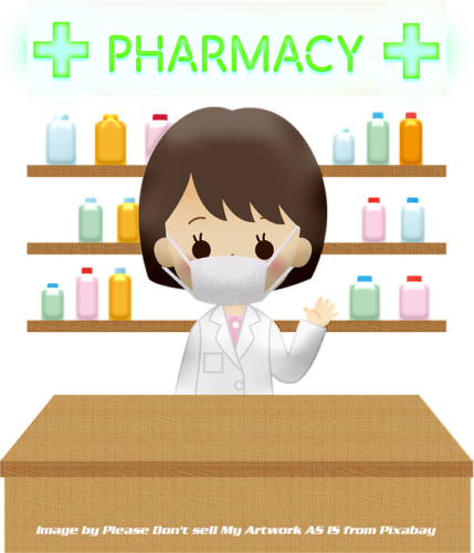 cartoon woman pharmacist wearing mask