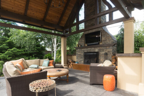 outdoor patio with fireplace