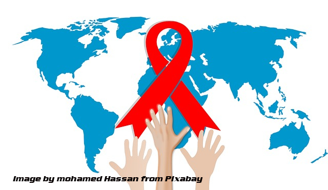 aids/hiv ribon over world map