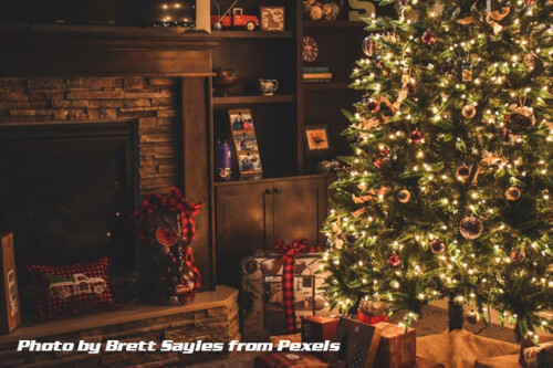 christmas tree and fireplace