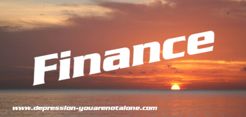 the word finance over ocean sunrise
