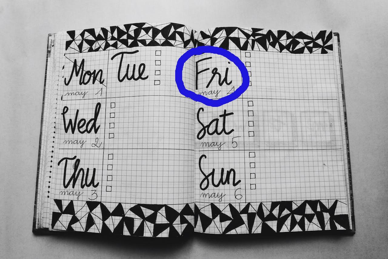 notebook with days of week