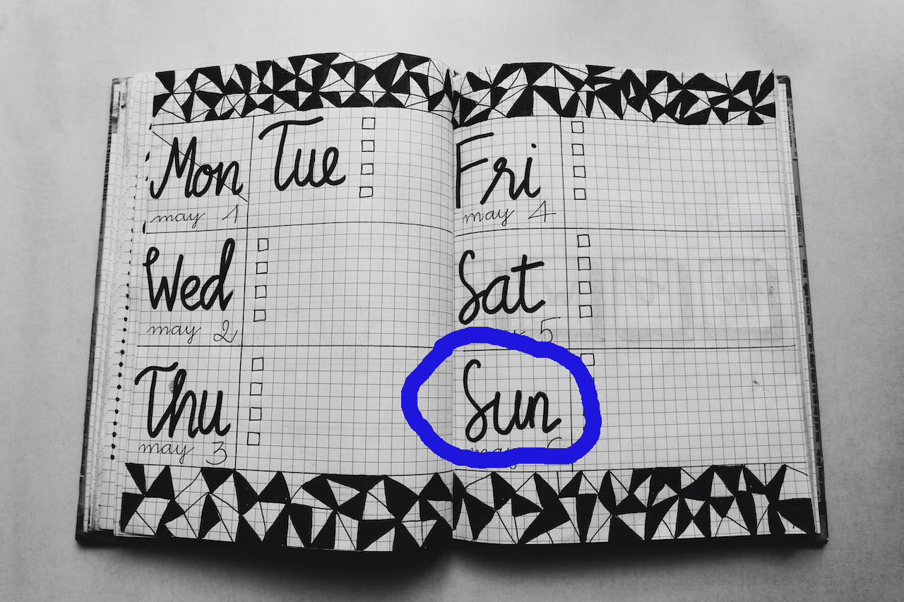 notebook with days of week