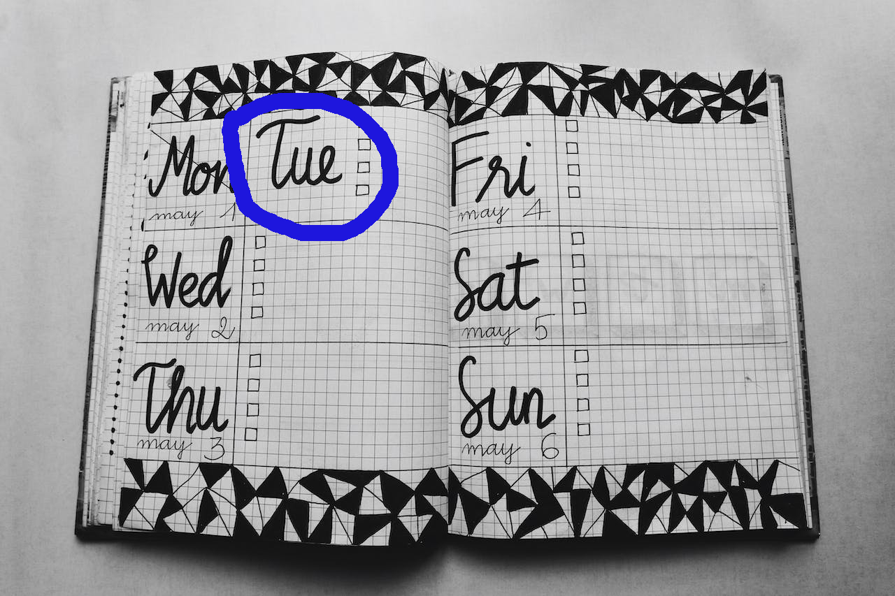 notebook with days of week